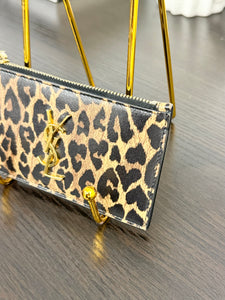 SAINT LAURENT Cassandre Zipped Fragments Credit Card Case in Leopard