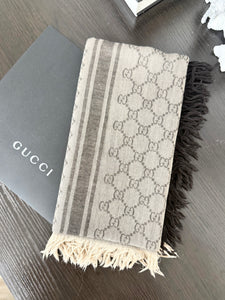 GUCCI GG Guccissima Monogram Surviee Square Shawl - 55" x 55" - Beige/Brown