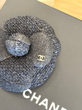 Load image into Gallery viewer, CHANEL Tweed Fabric Camellia Pin Brooch in Black
