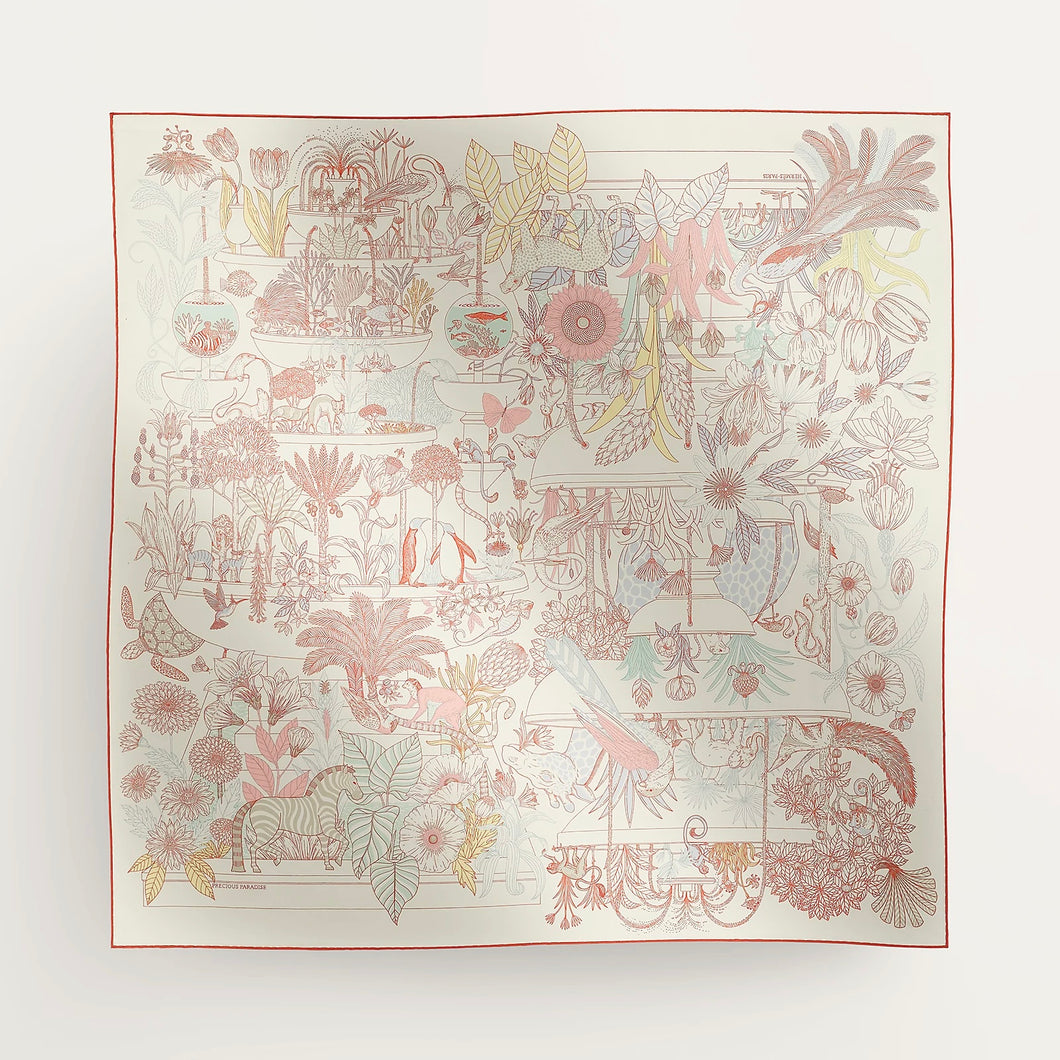HERMES Precious Paradise scarf 90 / Argent / Rose / Aqua