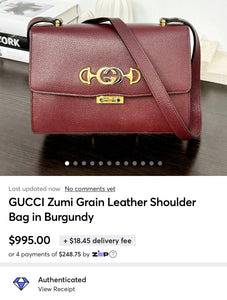 GUCCI Zumi Grain Leather Shoulder Bag in Burgundy