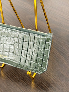 SAINT LAURENT Fragments Croc-effect Leather Zipped Card Case in Green