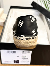 Load image into Gallery viewer, CHANEL 2023 Printed Crazy CC Logo Lambskin Espadrilles in Black/White - EU38
