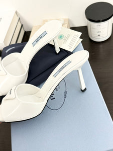 PRADA Brushed Leather Logo Mule Sandals in White - EU38.5