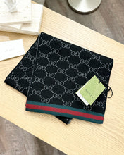 Load image into Gallery viewer, GUCCI 2024 Unisex Wool Tricot GG Monogram Web Solange Scarf in Black/Grey
