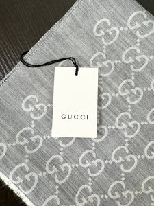 ▪️SOLD▪️GUCCI GG Jacquard Giant Plus Silk Wool Shawl - Grey