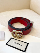 Load image into Gallery viewer, GUCCI Moon Calfskin Torchon Double G 25mm Belt - Hibiscus Red / 85
