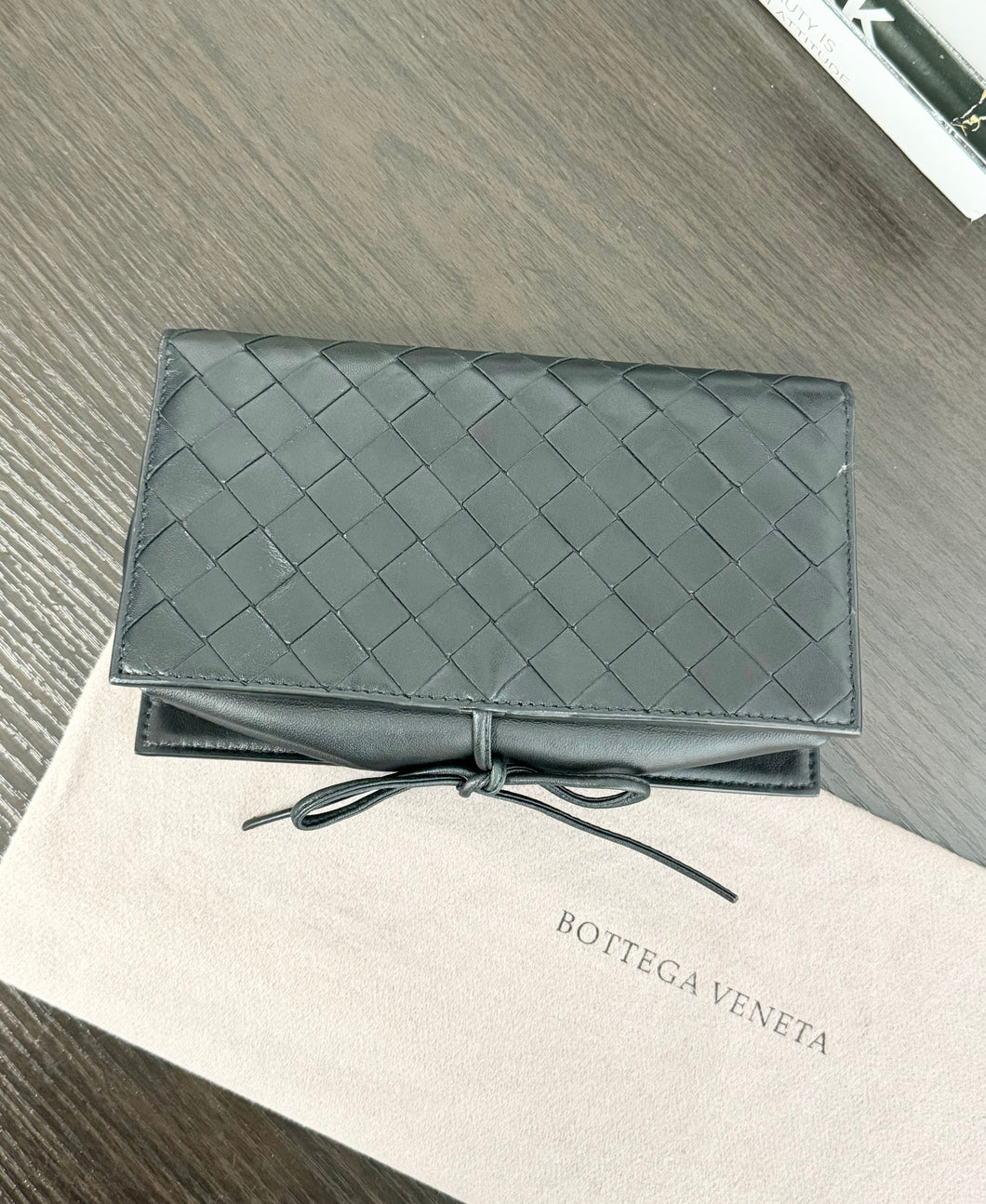 BOTTEGA VENETA Nappa Intrecciato Tie Clutch in Black