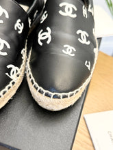 Load image into Gallery viewer, CHANEL 2023 Printed Crazy CC Logo Lambskin Espadrilles in Black/White - EU38
