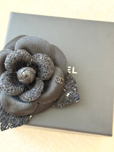 Load image into Gallery viewer, ✨NEW✨CHANEL Tweed Fabric Camellia Pin Brooch / Black
