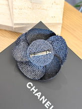 Load image into Gallery viewer, CHANEL Tweed Fabric Camellia Pin Brooch in Black

