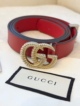 Load image into Gallery viewer, GUCCI Moon Calfskin Torchon Double G 25mm Belt - Hibiscus Red / 85
