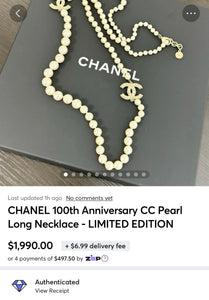 CHANEL 100th Anniversary CC Pearl Long Necklace - LIMITED EDITION