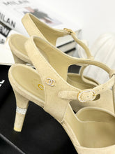 Load image into Gallery viewer, CHANEL 2022 Suede Cap Toe Crystal Slingback Pumps in Light Beige/Black - EU38
