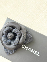 Load image into Gallery viewer, CHANEL Tweed Fabric Camellia Pin Brooch / Black
