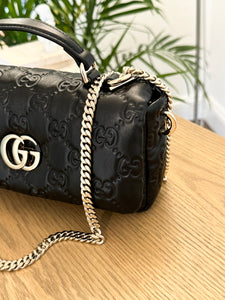 GUCCI GG Milano Mini Leather Top Handle Bag in Black