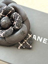 Load image into Gallery viewer, CHANEL Tweed Fabric Camellia Pin Brooch / Black / Pink
