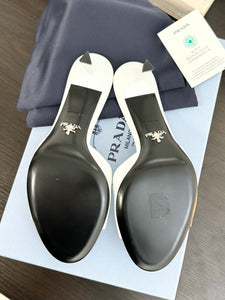 PRADA Brushed Leather Logo Mule Sandals in White - EU38.5