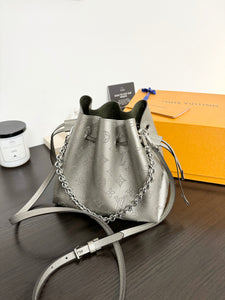 LOUIS VUITTON 2023 Bella Mahina Leather Bucket Bag in Gray Metallic