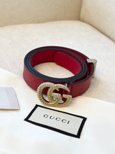 Load image into Gallery viewer, GUCCI Moon Calfskin Torchon Double G 25mm Belt - Hibiscus Red / 85
