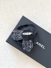 Load image into Gallery viewer, CHANEL Tweed Fabric Camellia Pin Brooch / Black / Pink
