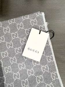 ▪️SOLD▪️GUCCI GG Unisex Wool Jacquard Knit Scarf - Grey