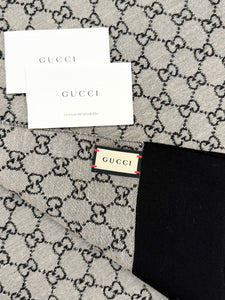 GUCCI GG Cotton Jacquard Scarf - Grey/Black