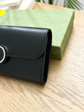 Load image into Gallery viewer, GUCCI Mini Joan Double Leather Bifold Long Wallet in Black
