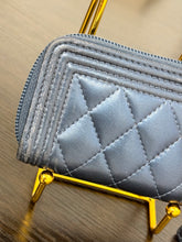 Load image into Gallery viewer, CHANEL 2020 Metallic Lambskin Quilted Boy Zip Around Wallet in Blue
