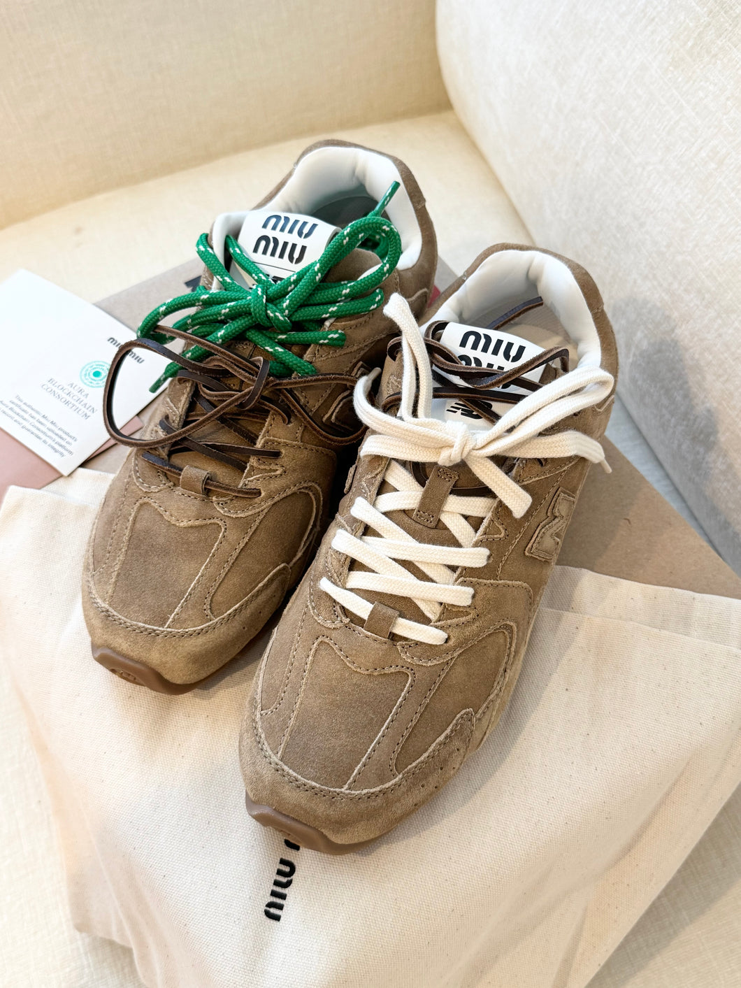 New Balance X Miu Miu Women’s 530 SL Suede Sneakers in Ecru / EU 38