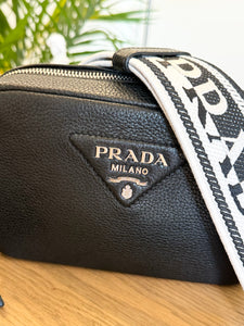 PRADA Logo-Plaque Small Leather Crossbody Bag in Black