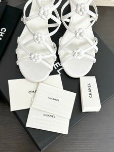 CHANEL 2023 SS Cruise Open Toe Pin Heel Sandals in White - EU38