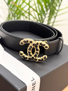 CHANEL Lambskin CC Chain Belt in Black - 85/34