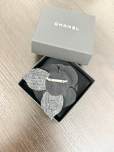 Load image into Gallery viewer, CHANEL Tweed Fabric Camellia Pin Brooch in Black
