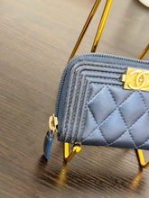 Load image into Gallery viewer, CHANEL 2020 Metallic Lambskin Quilted Boy Zip Around Wallet in Blue
