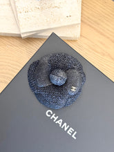 Load image into Gallery viewer, CHANEL Tweed Fabric Camellia Pin Brooch in Black
