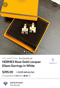 HERMES Rose Gold Lacquer Eileen Earrings in White