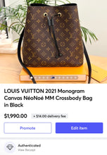 Load image into Gallery viewer, LOUIS VUITTON 2021 Monogram Canvas NéoNoé MM Crossbody Bag in Black
