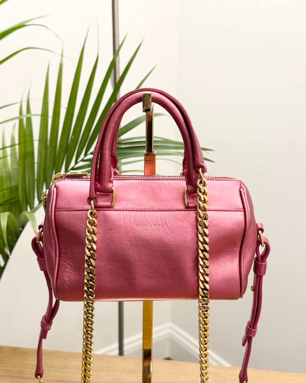 SAINT LAURENT Metallic Pink Mini Duffle Bag