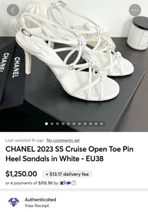 CHANEL 2023 SS Cruise Open Toe Pin Heel Sandals in White - EU38