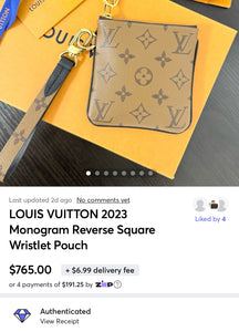 LOUIS VUITTON 2023 Monogram Reverse Square Wristlet Pouch