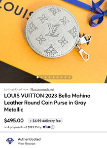 LOUIS VUITTON 2023 Bella Mahina Leather Round Coin Purse in Gray Metallic