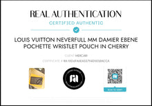 Load image into Gallery viewer, LOUIS VUITTON Neverfull MM Damier Ebene Pochette Wristlet Pouch in Cherry
