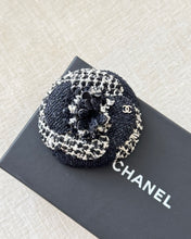 Load image into Gallery viewer, CHANEL Tweed Fabric Camellia Pin Brooch / Black / White
