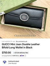 Load image into Gallery viewer, GUCCI Mini Joan Double Leather Bifold Long Wallet in Black
