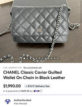 Load image into Gallery viewer, ▪️SOLD▪️CHANEL Classic Caviar Quilted Wallet On Chain in Black Leather
