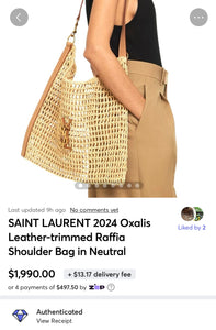 SAINT LAURENT 2024 Oxalis Leather-trimmed Raffia Shoulder Bag in Neutral