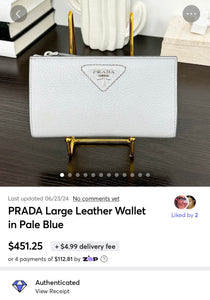 PRADA Large Leather Wallet in Pale Blue