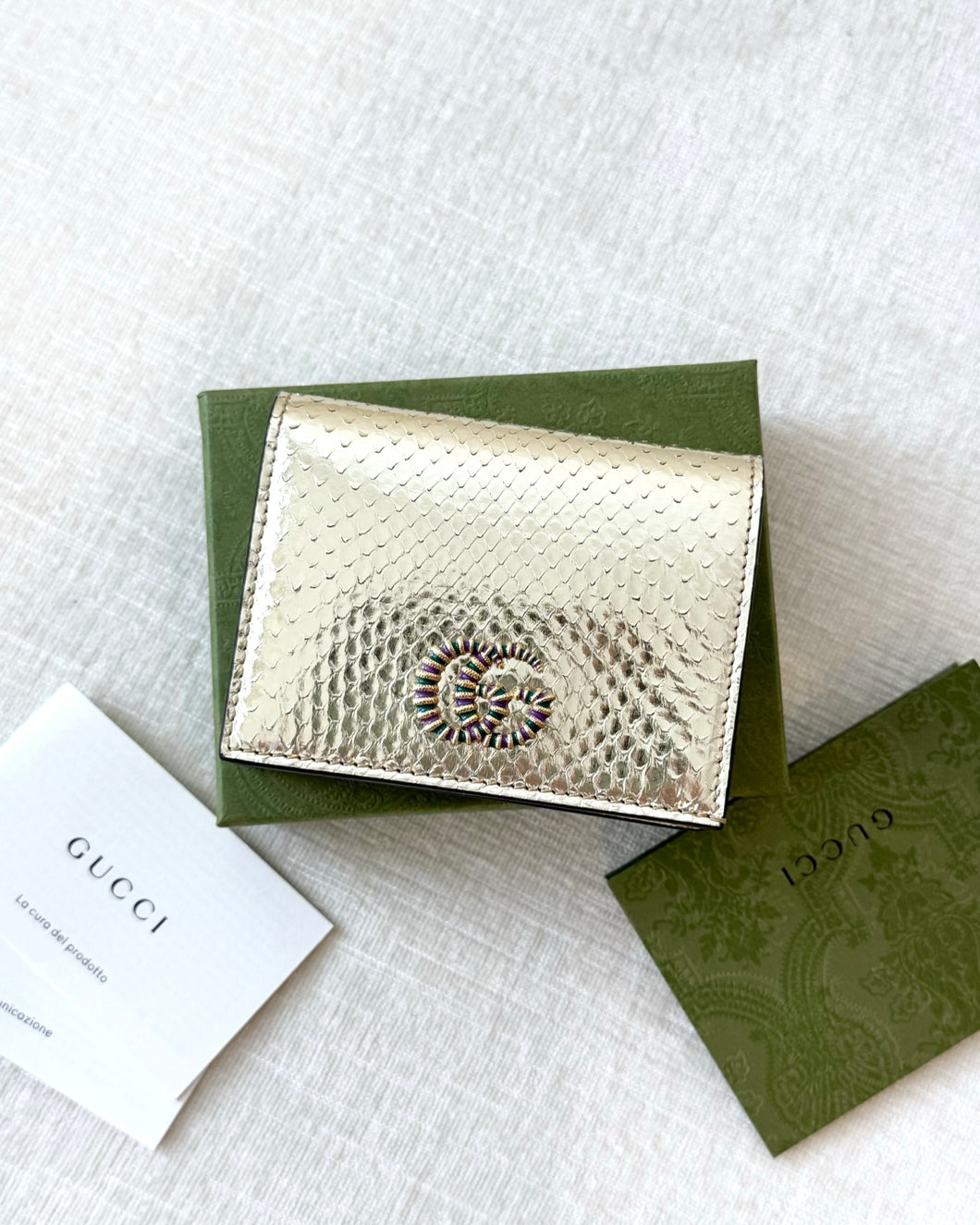 GUCCI GG Marmont Python Card Case Wallet / Gold