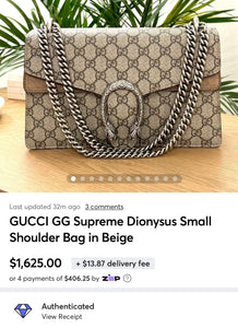 GUCCI GG Supreme Dionysus Small Shoulder Bag in Beige